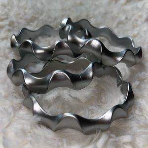 Set of (4) Silver Matte Plastic Bracelets